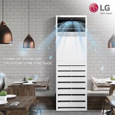 an advertisement for a new appliance called lg, featuring the design of a refrigerator