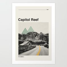 a black and white poster with the words capitol reef on it's back ground