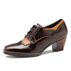 These classic oxford shoes for women feature a timeless look with embossed leather, low heel, and lace up design for a secure fit. Perfect for work or dress, they combine comfort and style for a timeless look that will last. 1.25" heel Lace-up closure Sheepskin leather upper Leather lining Leather footbed Man-made midsole Rubber sole Handmade