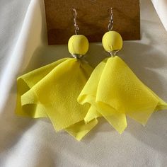 Fabulous Handmade Yellow Fabric Earrings Which Stand Out With Silver Plated Wire. Fabric Earrings, Yellow Fabric, Earring Sale, Earrings Color, Silver Plate, Silver Plated, Jewelry Earrings, Plating, Womens Sizes