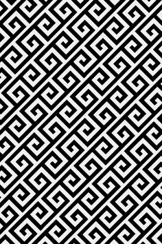 an abstract black and white pattern with interlocked lines on the sides, forming a diagonal grid