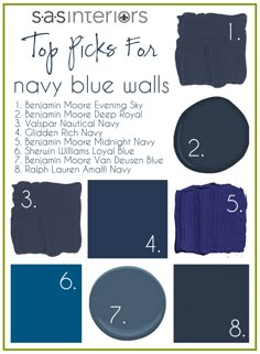 navy blue color scheme with text that says top picks for navy blue walls