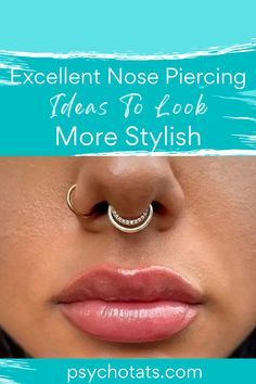 a woman's nose with the words excellent nose piercing ideas to look more stylish