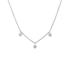 Orianthe Diamond Necklace - Silver. Three eye-catching diamonds glimmer within silver prongs as they rest at fixed points along an elegant chain. The length of the necklace can be adjusted to either 16 or 18 to suit individual preference (1/6 total carat Timeless Silver Diamond Necklace With Polished Finish, Refined Silver Diamond Cut Necklace, Luxury Silver Refined Diamond Necklace, Sterling Silver Diamond Necklace, Brilliant Cut, Formal Single-cut Diamond Necklace In Diamond White, Family Jewelry, Family Jewellery, Brilliant Earth, Diamond Sizes