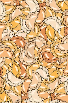 an orange and yellow background with lots of different colored leaves on it's surface