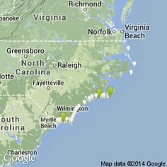 a map with several locations in the united states, including virginia and north - carolina