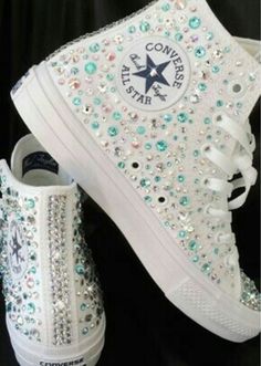 Converse Boots, Painted Shoes Diy, Custom Wedding Shoes, Bling Converse, Jeweled Shoes