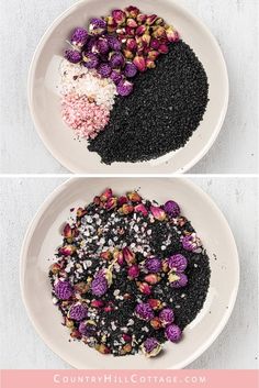 How to make DIY pink herbal detox bath salts recipe with natural organic ingredients like black salt, Himalayan salt and essential oil scented. A relaxing activated charcoal bath is great for detox and cleansing, relaxation, stress relief, sinus and sore muscles. Includes packaging/container tips and free printable labels for holiday gifts, wedding favors, Christmas or Mothers Day. Make it in bulk to sell. #diybathsalts #bathsalts #detox #wellness #bathritual #herbal | countryhillcottage.com Bath Diy, Bath Salts Recipe, Bath Salts Diy