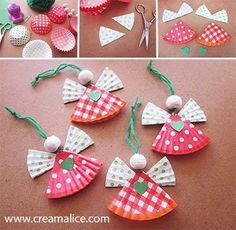 six handmade christmas ornaments with bows and polka dots on them, sitting on a table