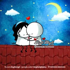 a couple kissing on the roof of a building with stars and clouds in the background