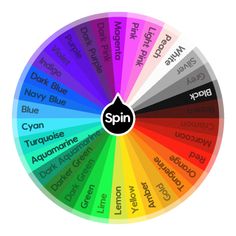 the spin wheel has different colors and words on it, including blue, red, yellow, green, purple, orange, and black