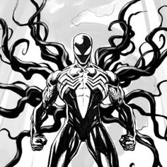 a black and white drawing of a spider man