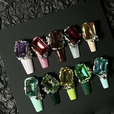 Candy-colored Press on Nails, Colorful Nail Set, Gemstone Fake Nails, High-end Rhinestone Long Nails, Roseup Haute Couture Collection - Etsy Bling Nail Art Rhinestones, Gemstone Nail Art, Geode Nails, Light Nail, Nails Colorful, Colorful Nail, Nail Art Set, Nail Length, Summer Treats