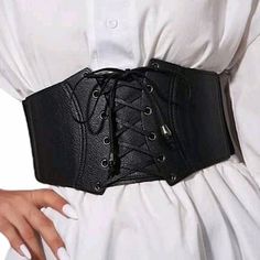 Brand New Faux Leather Structured Corset Belt! I Have Another One Similar To This But Is Softer. Has A Stretchy Elastic Waistband And Double Snap Button Closure 5.5” At The Widest Point And Can Fit Waists 25”-39” Over 300 Belts In My Closet! Bundle To Save! Black Corset Belt, Cincher Belt, Moschino Belt, Salvatore Ferragamo Belt, Black Waist Belt, Structured Corset, Leather Corset Belt, Cowgirl Belts, Womens Leather Belt