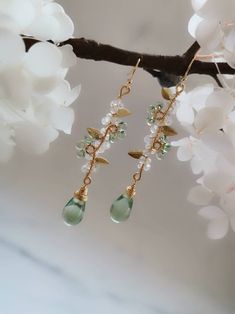 Mint Green Bridal Earrings, Green Flower Earrings, Glass Teardrop Earring, Pale Green Dangle Earrings, Wire Wrapped Jewelry, - Etsy Green Flower Earrings, Mint Green Earrings, Fancy Earrings, Green Jewelry, Earrings Green, Green Flower, Green Earrings, Fantasy Jewelry, Bridal Necklace