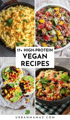 high protein vegan recipes with text overlay