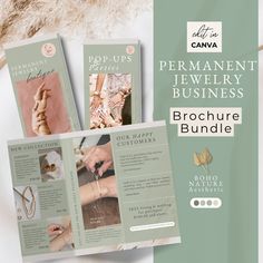 brochure design for jewelry store called canva permanent jewelry business brochure bundle