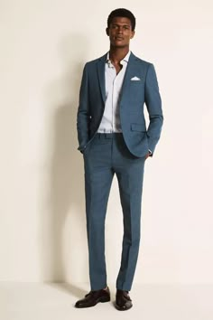 Summer Wedding Suits, Summer Suits Men, Modern Suits, Blue Suit Men, Suit Ideas, Wedding Outfit Men, Look Formal, Leather Footwear