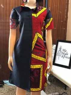 Jeans and African print shirt dress suitable for all occasions Has 2 side pockets Unlined  Knee length  NB : can be made to customer's preference. Black Short Sleeve Dress In Ankara Fabric, Black Cotton Dress With Batik Print, Ankara Shirt Dress, African Shirt Dress, Ankara Shirt, African Print Shirt, Ankara Tops, Dashiki Dress, Dress Ankara