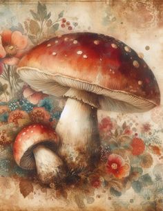 a painting of a mushroom with flowers on it