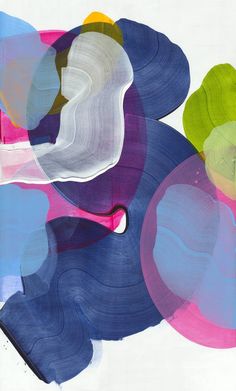 an abstract painting with blue, pink, and green colors