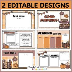 two editable designs for the fall and thanksgiving themed bookmarks, with text below