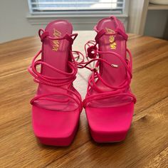 Hot Pink Heels With Straps. Chunky Heel. Never Worn. Hot Pink Heels, Pink Heels, Chunky Heel, Strap Heels, Chunky Heels, Shoes Women Heels, Pink Ladies, Hot Pink, Shoes Heels