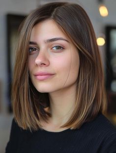 Long Bob No Layers Straight, Longbob Hair Mid Length, Long Bob Haircuts For Thick Hair, Medium Length Hair With Layers Side Part, Side Part Medium Length Hair, Style A Long Bob, Long Bob Haircuts For Women, Layers Fringe