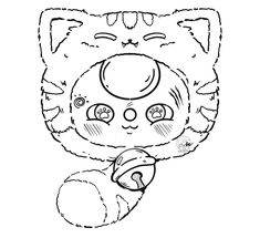 a black and white drawing of a cat with a moon on it's head