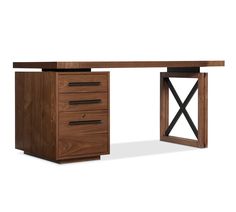 a wooden desk with two drawers underneath it