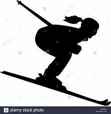 the silhouette of a skier is shown in black on a white background - stock image