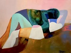 an abstract painting of a person laying on the ground