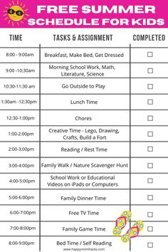 the free summer schedule for kids