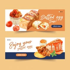 two banners with different pastries on them