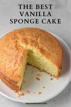 an easy vanilla sponge cake on a white plate