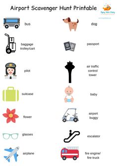 the airport scavenger hunt printable worksheet for kids to learn and practice