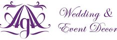 the wedding and event decor logo is shown on a white background with purple lettering that reads,