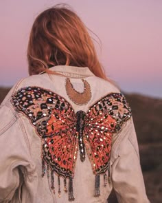 Celestial Butterfly Jacket Upcycled Made to Order - Etsy Australia Moon Jacket, Celestial Butterfly, Butterfly Jacket, Butterfly Blanket, Beaded Butterfly, Order Design, Limited Run, Denim Color, Diy Couture