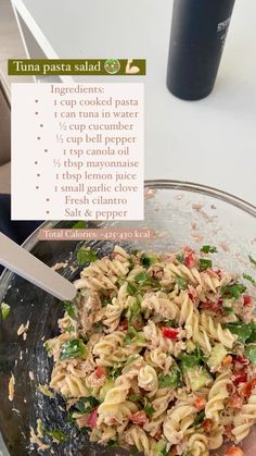 the pasta salad is ready to be eaten