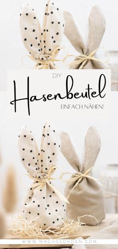 three small bags with polka dots on them and the words diy hassenbeutel