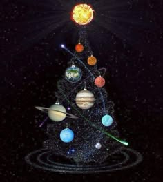 a christmas tree with planets on it