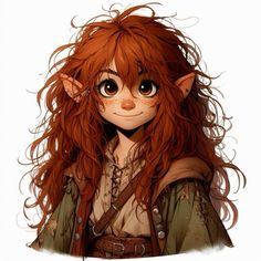 a drawing of a red haired girl with long hair and an elf's ears