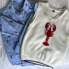 Perfect For New England Summers On Nantucket Lobster Embroidered Blue Polo Long Sleeve Size 6 Lobster Knit Sweater Vest Size 6 Both Perfect Condition! Only Used For Family Pictures Once. Very Very Rare!!! Lobster Shirt, Button Down Sweater, Knit Sweater Vest, Polo Long Sleeve, Blue Polo, Janie And Jack, Nantucket, Family Pictures, Sweater Vest