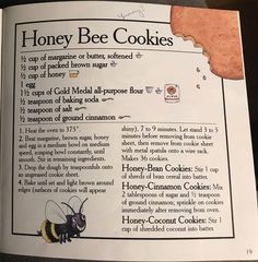 an open book with instructions on how to make honey bee cookies