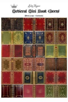 several different colored books with gold trimmings and ornate designs on the front cover