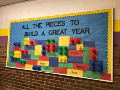 a bulletin board that says all the pieces to build a great year with legos on it