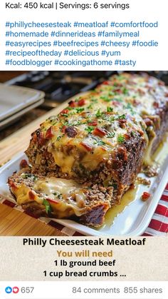 an ad for cheesesteak meatloaf is shown