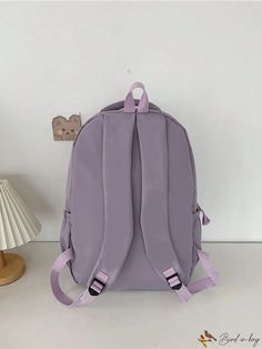 BirdinBag - Medium Zipper Classic Backpack with Letter Patch Decor Word Wrap, Classic Backpack, Nylon Bag, Bags Backpacks, Color Purple, Bag Lady, Backpacks, Size Medium, Zipper