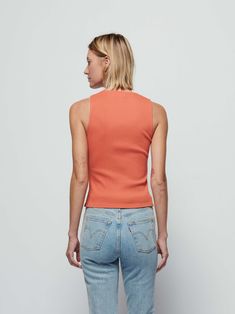 A familiar cut (without any of the fuss). It's a sleeveless tank with built-in bra cups and a halter-style front you love. (This one comes in Ginger.) | Women's Leticia Tank Top in Ginger | Ethical Essentials Spring Racerback Tops With Built-in Bra, Fitted Racerback Tank Top For Summer, Chic Racerback Top With Built-in Bra, Fitted Halter Top Tank For Spring, Fitted Tank Halter Top For Spring, Fitted Sleeveless Halter Top Casual Style, Fitted Top With Tank Straps For Spring, Fitted Tank Top With Straps For Spring, Chic Racerback Tops For Spring