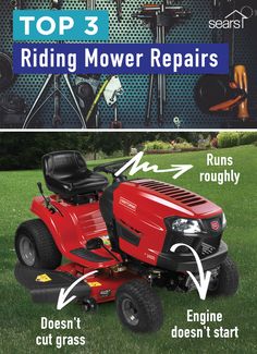 the top 3 riding mower repairs are shown in three different pictures, including an image of